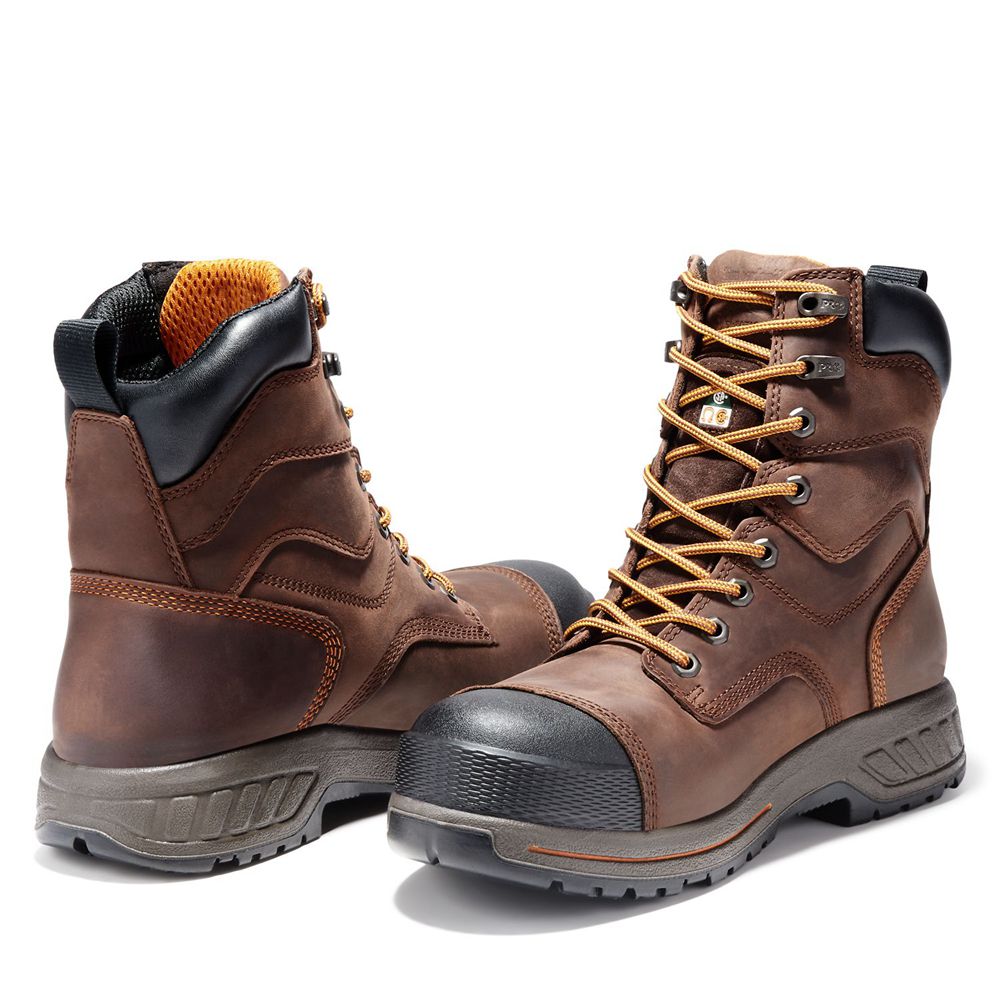 Timberland Μποτακια Εργασίας Ανδρικα Καφε/Μαυρα - Pro® Endurance Hd 8\" Comp Toe - Greece 4136075-OM